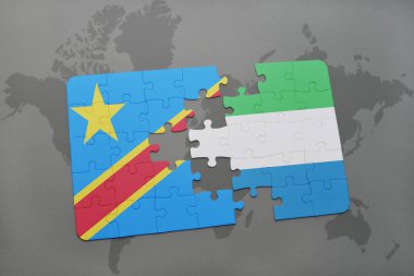 bir dünya haritası üzerinde sierra leone ve Kongo Demokratik Cumhuriyeti ulusal bayrak ile bulmaca