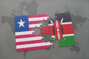 Liberya ve kenya ulusal bayrak bir dünya haritası üzerinde ile bulmaca