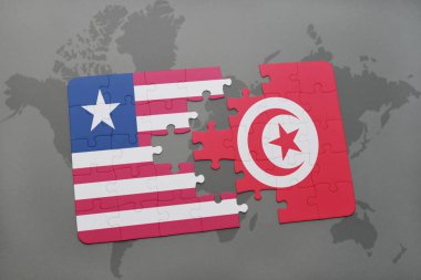 Liberya ve Tunus bir dünya haritası üzerinde bayrağı ile bulmaca
