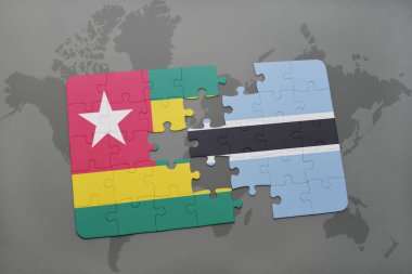 bir dünya haritası üzerinde togo ve Botsvana bayrağı ulusal ile bulmaca