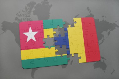 togo ve bir dünya haritası üzerinde Çad bayrağı ile bulmaca
