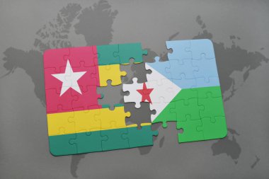 bir dünya haritası üzerinde togo ve Cibuti bayrağı ulusal ile bulmaca
