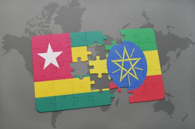 togo ve Etiyopya bir dünya haritası üzerinde bayrağı ile bulmaca