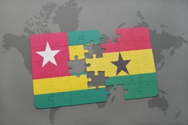 togo ve Gana bir dünya haritası üzerinde bayrağı ile bulmaca