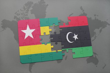 togo ve libya ulusal bayrak bir dünya haritası üzerinde ile bulmaca