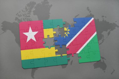 togo ve Namibya ulusal bayrak bir dünya haritası üzerinde ile bulmaca