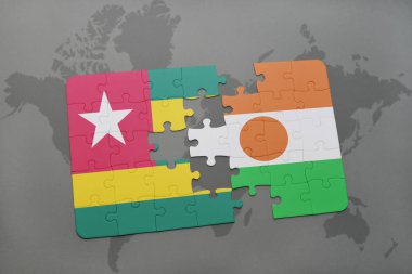 togo ve Nijer bir dünya haritası üzerinde bayrağı ile bulmaca