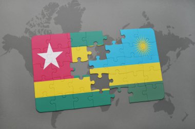 togo ve Ruanda bir dünya haritası üzerinde bayrağı ile bulmaca