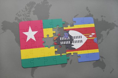 togo ve Svaziland ulusal bayrak bir dünya haritası üzerinde ile bulmaca