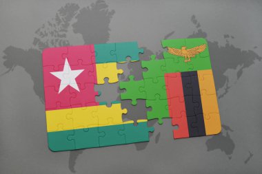 togo ve Zambiya bir dünya haritası üzerinde bayrağı ile bulmaca