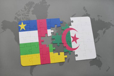 Orta Afrika Cumhuriyeti ve Cezayir ulusal bayrak bir dünya haritası üzerinde ile bulmaca