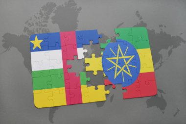Orta Afrika Cumhuriyeti ve Etiyopya bir dünya haritası üzerinde bayrağı ile bulmaca