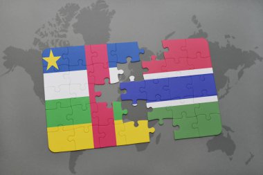Orta Afrika Cumhuriyeti ve Gambiya ulusal bayrak bir dünya haritası üzerinde ile bulmaca