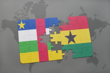 Orta Afrika Cumhuriyeti ve Gana bir dünya haritası üzerinde bayrağı ile bulmaca