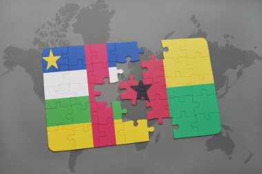 Orta Afrika Cumhuriyeti ve Gine bissau bir dünya haritası üzerinde bayrağı ile bulmaca