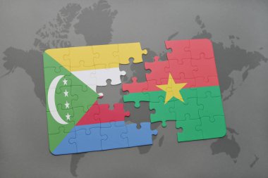 Komor Adaları ve burkina faso ulusal bayrak bir dünya haritası üzerinde ile bulmaca