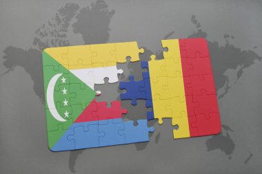 Komor Adaları ve bir dünya haritası üzerinde Çad bayrağı ile bulmaca
