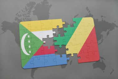 Komor bayrağı ve bir dünya haritası üzerinde Kongo Cumhuriyeti ile bulmaca