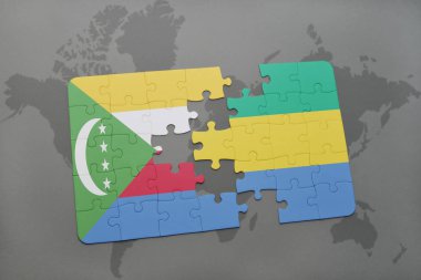 Komor Adaları ve gabon bir dünya haritası üzerinde bayrağı ile bulmaca