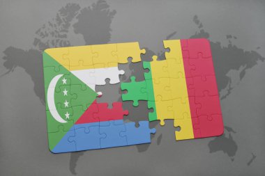 Komor Adaları ve mali bir dünya haritası üzerinde bayrağı ile bulmaca