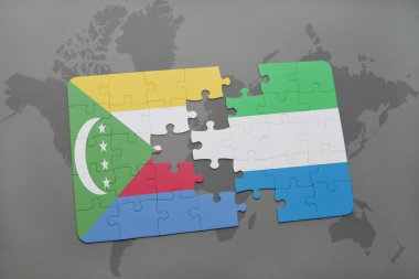 Komor Adaları ve sierra leone bir dünya haritası üzerinde bayrağı ile bulmaca