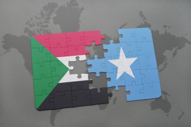 bir dünya haritası üzerinde Somali ve sudan bayrağı ulusal ile bulmaca