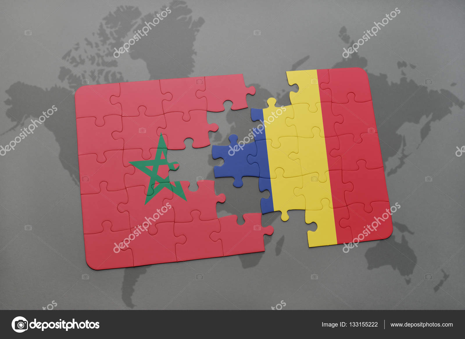 Puzzle Avec Le Drapeau National Du Maroc Et Le Tchad Sur Une