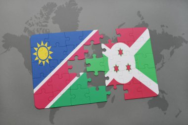 bir dünya haritası üzerinde Namibya ve burundi bayrağı ulusal ile bulmaca