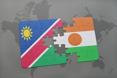 Namibya ve Nijer bir dünya haritası üzerinde bayrağı ile bulmaca