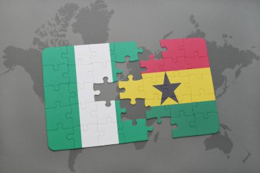 Gana ve Nijerya ulusal bayrak bir dünya haritası üzerinde ile bulmaca