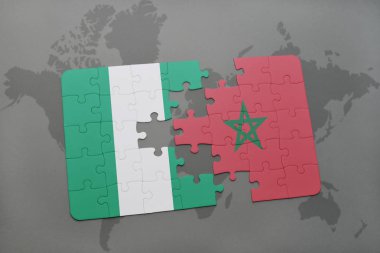 Nijerya ve Fas bir dünya haritası üzerinde bayrağı ile bulmaca