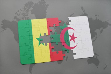senegal ve Cezayir ulusal bayrak bir dünya haritası üzerinde ile bulmaca