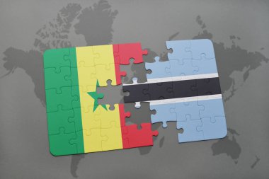 senegal ve botswana bir dünya haritası üzerinde bayrağı ile bulmaca