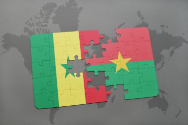 senegal ve burkina faso ulusal bayrak bir dünya haritası üzerinde ile bulmaca