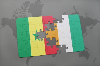 senegal ulusal bayrak ile bulmaca ve Fildişi Sahili bir dünya haritası üzerinde