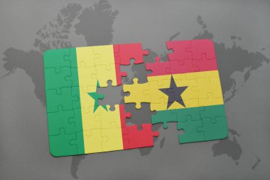 senegal ve Gana bir dünya haritası üzerinde bayrağı ile bulmaca