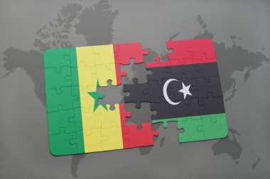 senegal ve libya ulusal bayrak bir dünya haritası üzerinde ile bulmaca