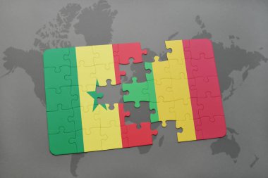 senegal ve mali bir dünya haritası üzerinde bayrağı ile bulmaca