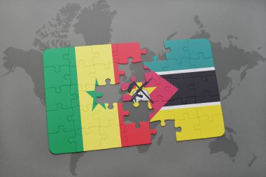 senegal ve Mozambik bir dünya haritası üzerinde bayrağı ile bulmaca