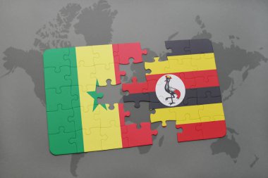 senegal ve uganda ulusal bayrak bir dünya haritası üzerinde ile bulmaca