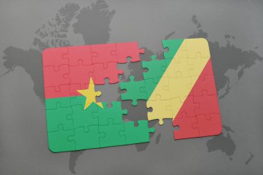 burkina faso ulusal bayrak ve bir dünya haritası üzerinde Kongo Cumhuriyeti ile bulmaca