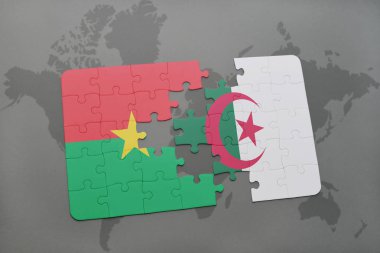 burkina faso ve Cezayir ulusal bayrak bir dünya haritası üzerinde ile bulmaca