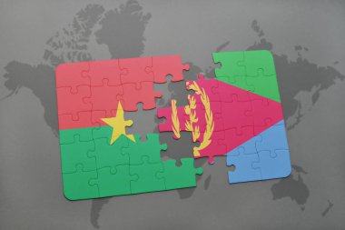 burkina faso ve Eritre ulusal bayrak bir dünya haritası üzerinde ile bulmaca