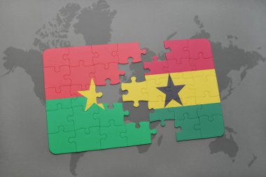 burkina faso ve Gana bir dünya haritası üzerinde bayrağı ile bulmaca