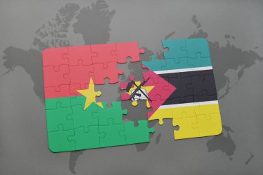 burkina faso ve Mozambik bir dünya haritası üzerinde bayrağı ile bulmaca