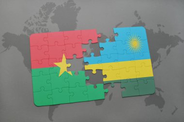 burkina faso ve Ruanda bir dünya haritası üzerinde bayrağı ile bulmaca
