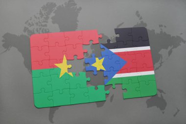 burkina faso ve bir dünya haritası üzerinde Güney sudan bayrağı ile bulmaca