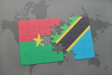 burkina faso ve Tanzanya bir dünya haritası üzerinde bayrağı ile bulmaca