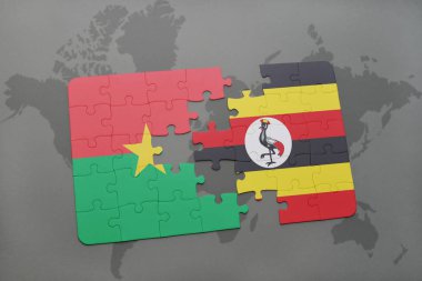 burkina faso ve uganda ulusal bayrak bir dünya haritası üzerinde ile bulmaca