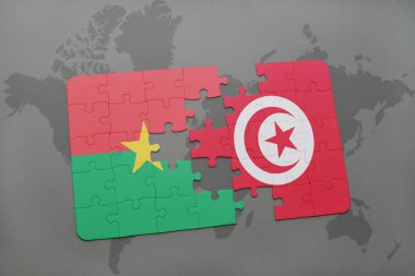 burkina faso ve Tunus bir dünya haritası üzerinde bayrağı ile bulmaca